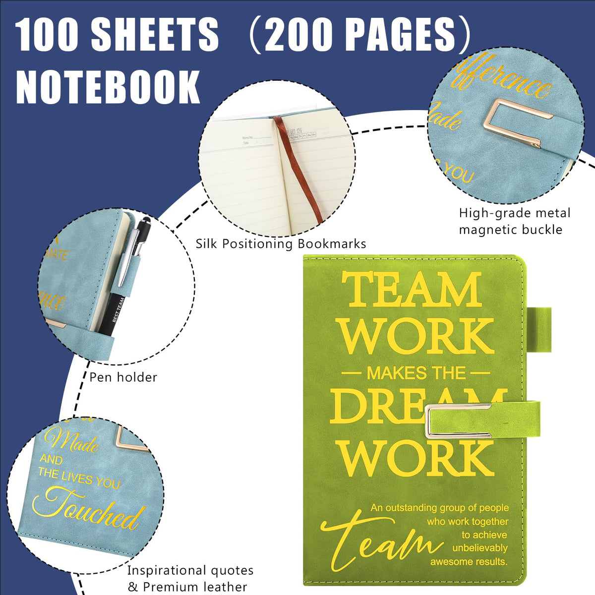 Chuangdi 20 Pcs/10 Sets Team Employee Appreciation Gift Bulk Teacher Nurse Week Gifts A5 Leather Inspirational Notebook and Metal Ballpoint Pen for Social Worker Secretary Coworker Staff(Multicolor)