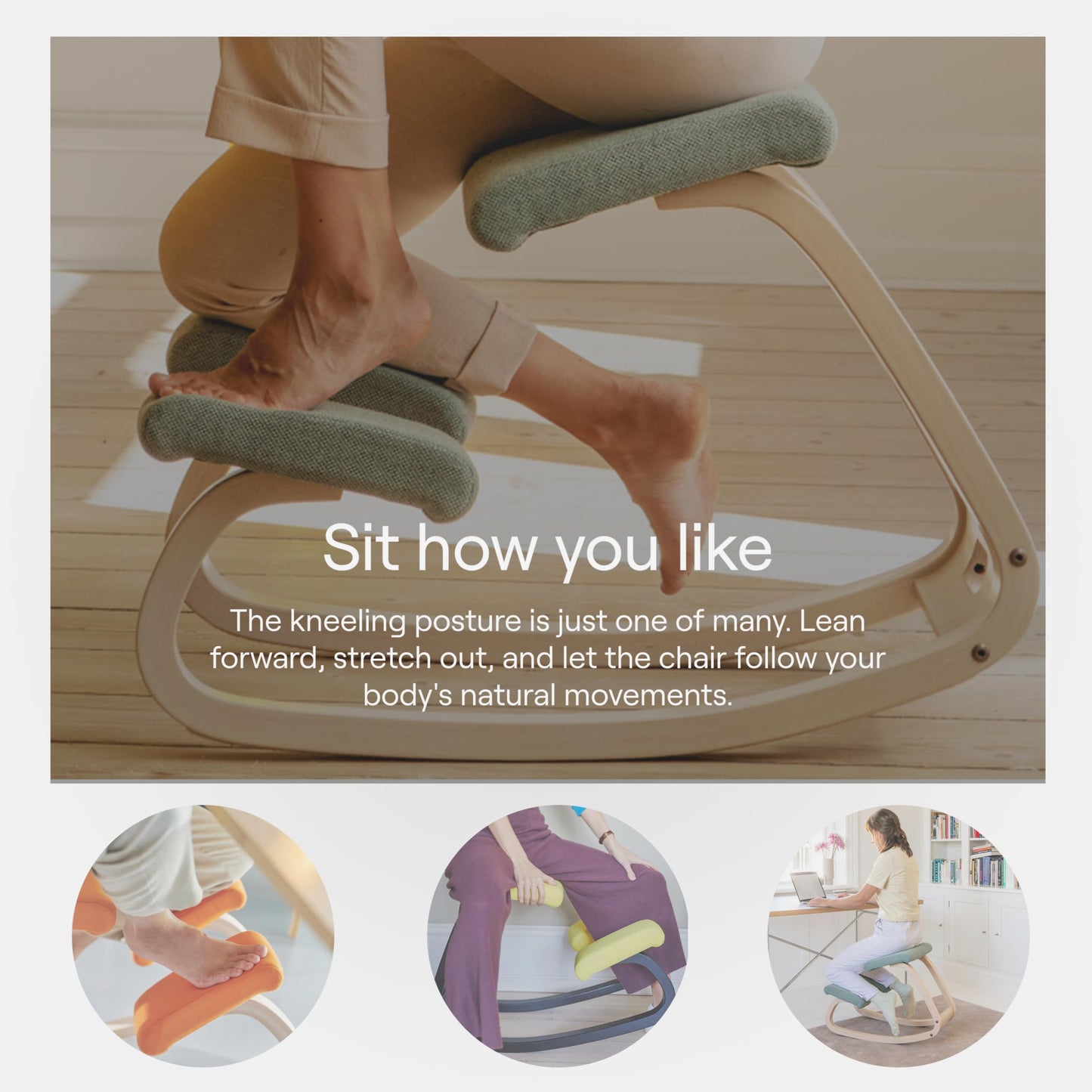 Varier Variable Ergonomic Office Kneeling Chair for Desk Forest – Back Pain Relief, Rocking Seat for Home, Study & Posture Support – 10 Year Quality Guarantee