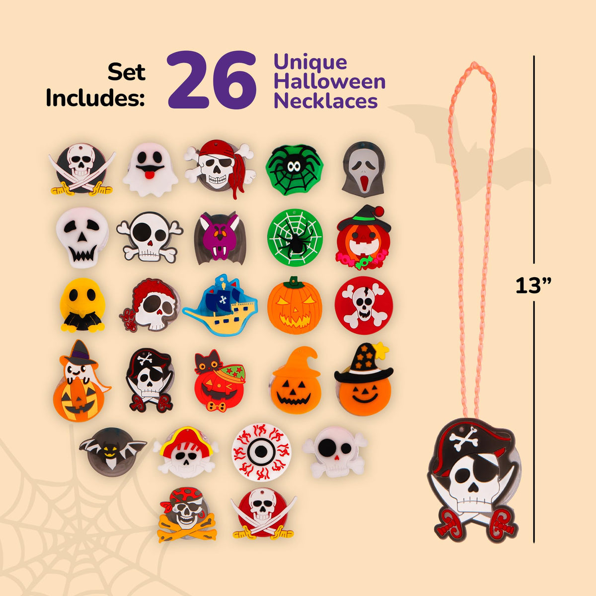 ArtCreativity Halloween Light Up Skull Necklaces - Pack of 26 - Spooky LED Set - Glow Necklaces for Trick or Treat Party Favors - Halloween Decoration Party Supplies