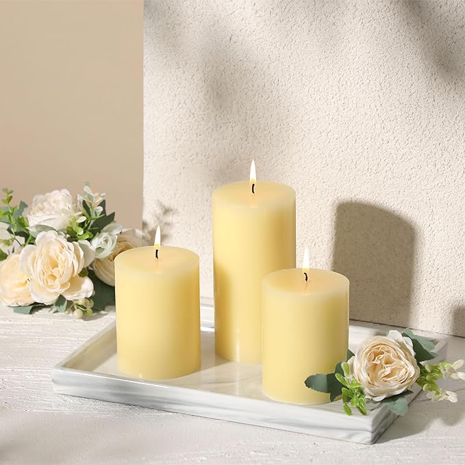 3x6 Inch Ivory Pillar Candles Set of 3-Decorative Unscented Pillar Candle, Long Burning Dripless Candles for Table Decor, Smokeless Large Pillar Candle for Wedding Table, Dinner