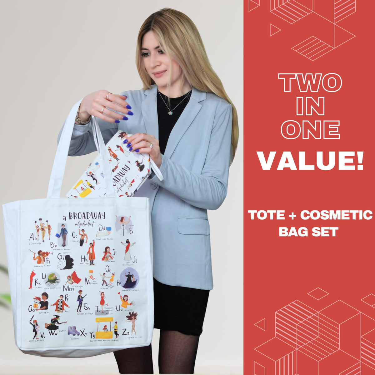 UTOPISH Broadway Tote Bag and Cosmetic Bag Set - Gifts for Musical Theatre Lovers - 26 Unique Designs for Broadway Musical Gifts