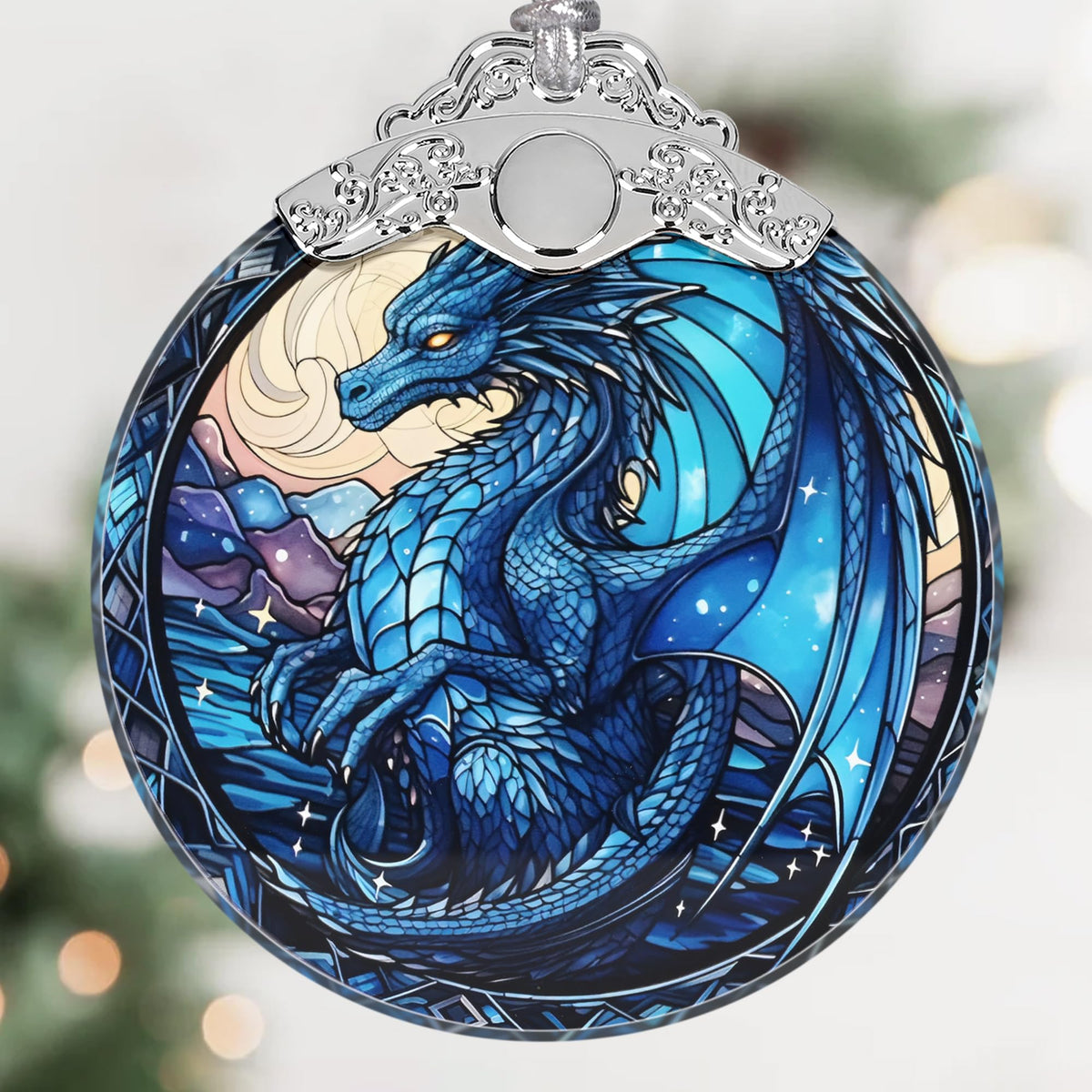 Irina Dragon Stained Glass Christmas Ornament - Beautiful Dragon Christmas Tree Decoration, Gift Idea