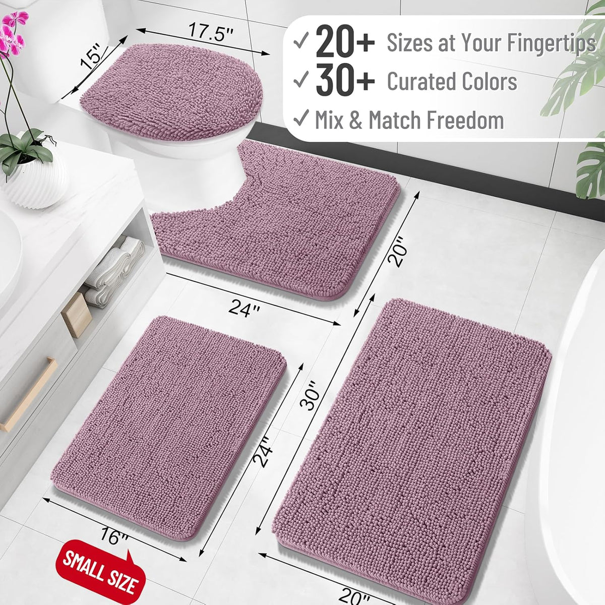 OLANLY Large Bathroom Rugs - Extra Soft Chenille Bath Mats | Quick Dry, Machine Washable, Deep Plum 50x30