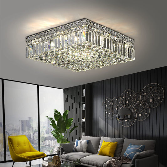 CEENLI 12-Lights Modern Flush Mount Ceiling Light Fixtures,Elegant Crystal Chandelier Pendant Ceiling Lamp for Bedroom,Living Room,Dining Room,Hallway H5.9 x W20 x L20 (Bulbs Not Included) Square