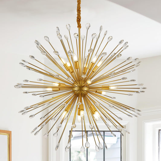 Aol furin 18-Light Gold Sputnik Chandeliers, 41" Starburst Firework Pendant Light fixtures, Mid-Century Modern Satellite Ceiling Lights for Dining Room, Kitchen, Bedroom, Living Room, E12