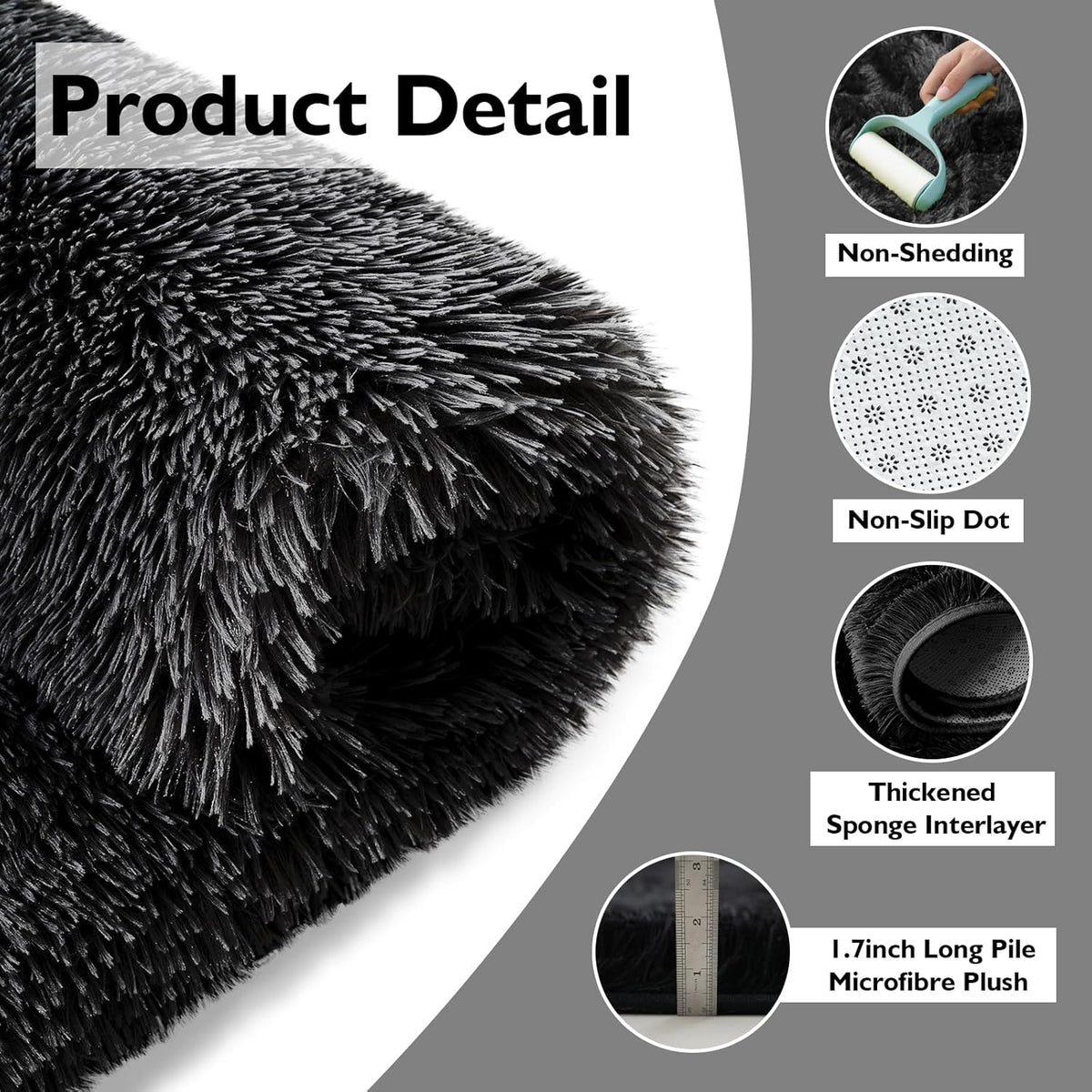 Skiennix 2x3 Fluffy Area Rug - Soft Shag Non-Shedding Indoor Carpet for Kids & Nursery | Black
