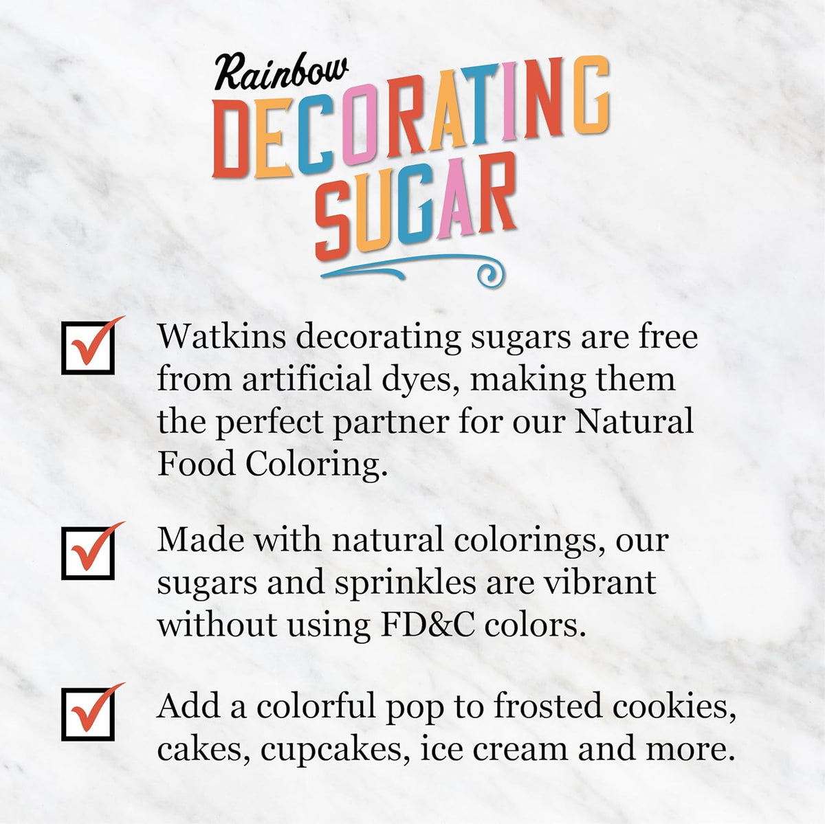 Watkins Rainbow Decorating Sugar - Non-GMO, 4.6 Ounce | Pack of 3 for Vibrant Baking