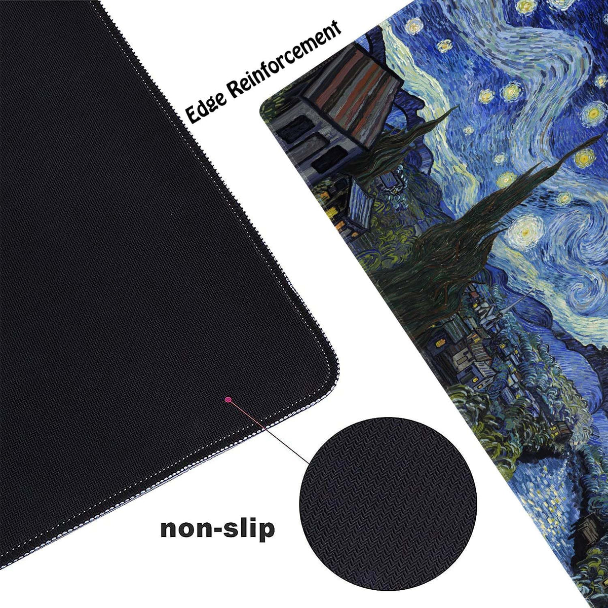 Van Gogh Style Scenery Customized Large Extended Gaming Mouse Pad with Stitched Edges and Non-Slip Rubber Base,Suitable for Office and Home Use,31.5x15.7 Inches