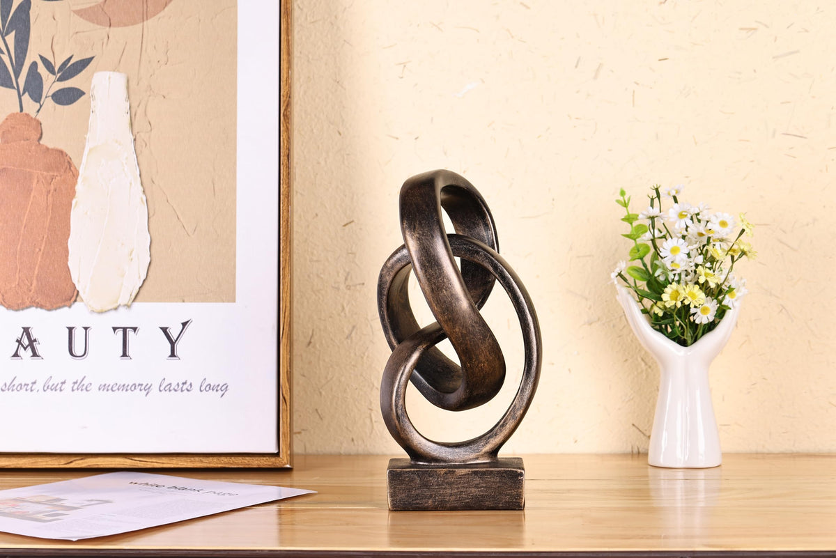 Modern Abstract Knot Sculpture, Artistic Mobius Inspired Resin Decor, Elegant Home and Office Decor, Perfect for Shelves, Desktops, and Mantles, Ideal Gift for Birthdays, Housewarmings (Bronze)