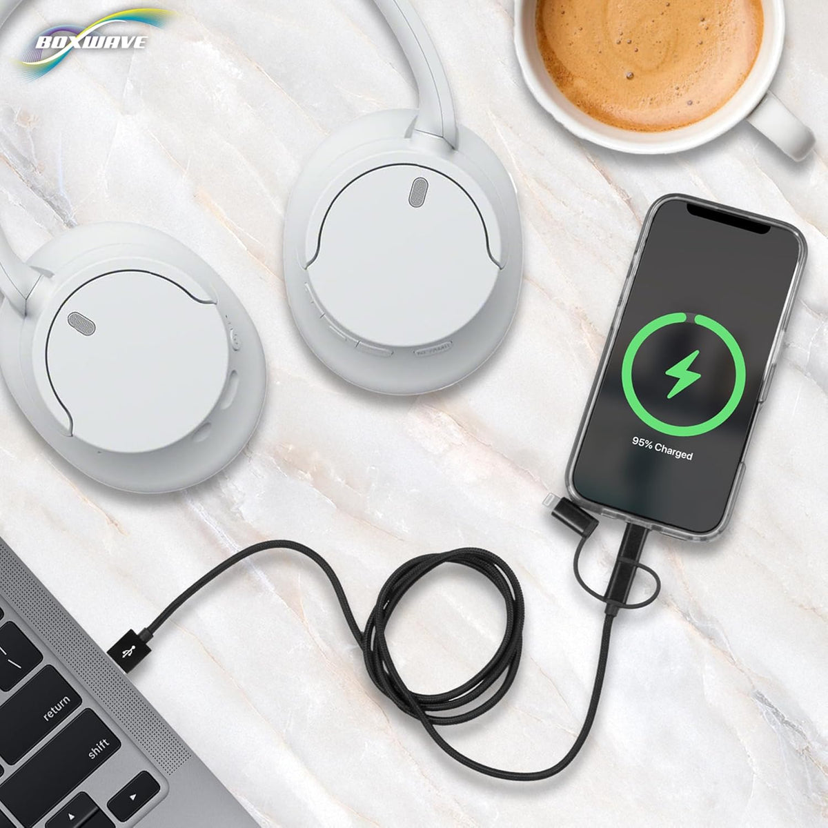 BoxWave Mp3 (1.8 3-in-1 Cable Compatible with Gracioso Player in) - AllCharge Cable - Jet Black