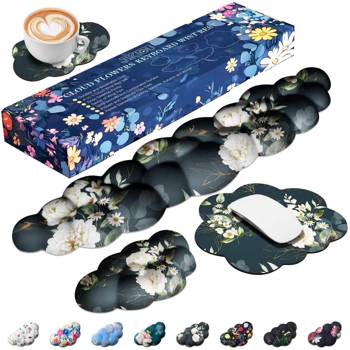 JIKIOU Cloud Wrist Rest Keyboard, Cloud Keyboard Wrist Pad Set with Comfortable Cloth, Cute Arm Rest for Palm Support, PC/Gaming Desk Accessories/Office Setup/Computer Hand Cushion Peony