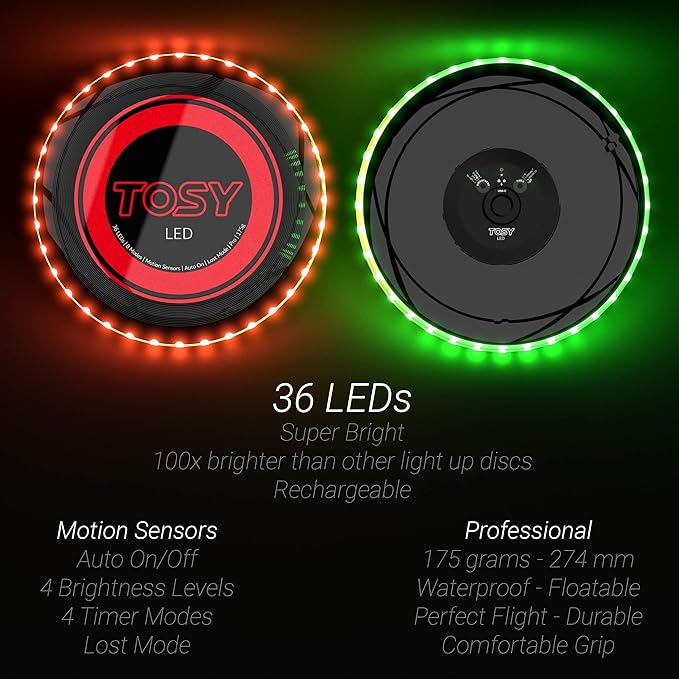 TOSY Bundle of 3-2X Blue + Green - Flying Disc 36 LEDs, Super Bright, Smart Modes, Auto Light Up, Rechargeable, Cool Fun Christmas, Birthday & Camping Gift for Men/Boys/Teens/Kids, 175g Frisbee