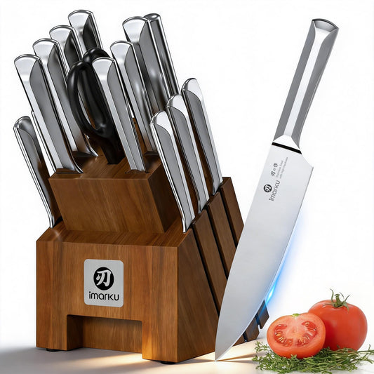 imarku Knife Set, Kitchen Knife Set with Block & Sharpener, 16PCS Japanese High Carbon Stainless Steel Ultra Sharp Knife Block Set, Ergonomic Non-Slip Handle, Dishwasher Safe, Perfect Gifts