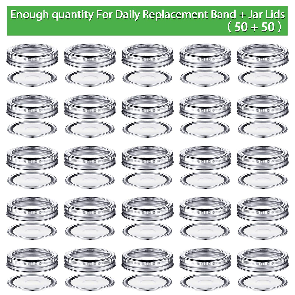 Patelai 100 Pcs Regular Mouth Canning Lids with Rings 70mm Mason Jar Lids with Bands Split Type Mason Canning Jar Rings, Food Grade Material, Leak Proof, Airtight