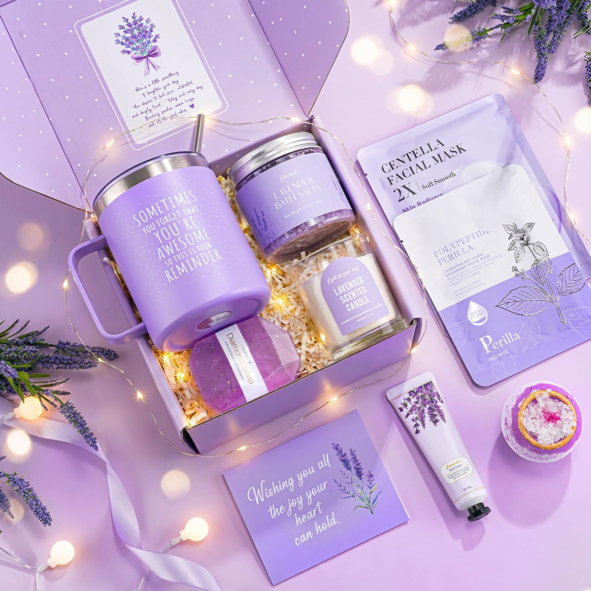 Mothers Day Gifts for Mom, 9pcs Happy Birthday Gifts for Women, Unique Birthday Relaxation Spa Gift Christmas Ideas Relaxing Lavender Set Self Care Gift Basket for Her Mom Sister Friend Teacher