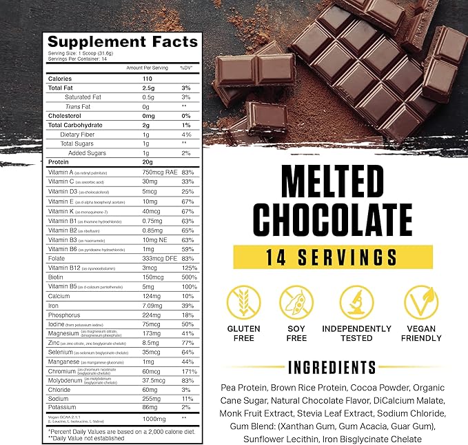 Ambrosia Planta - Premium Plant-Based Protein | Vegan & Keto Friendly | Gourmet Flavors with No Bloating or Stomach Upset | No Added Sugar | 14 Servings | (Melted Chocolate)