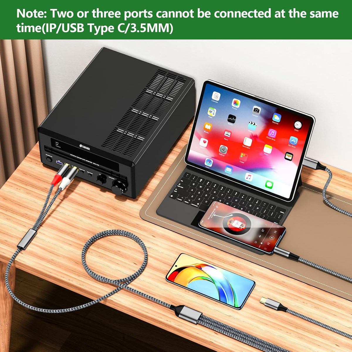 Liaoan Weiyu 2 3.5mm (1.3M/7.55FT) Three in one RCA Audio Cable, Used to Connect RCA Cable Adapter, USB C to RCA Cable