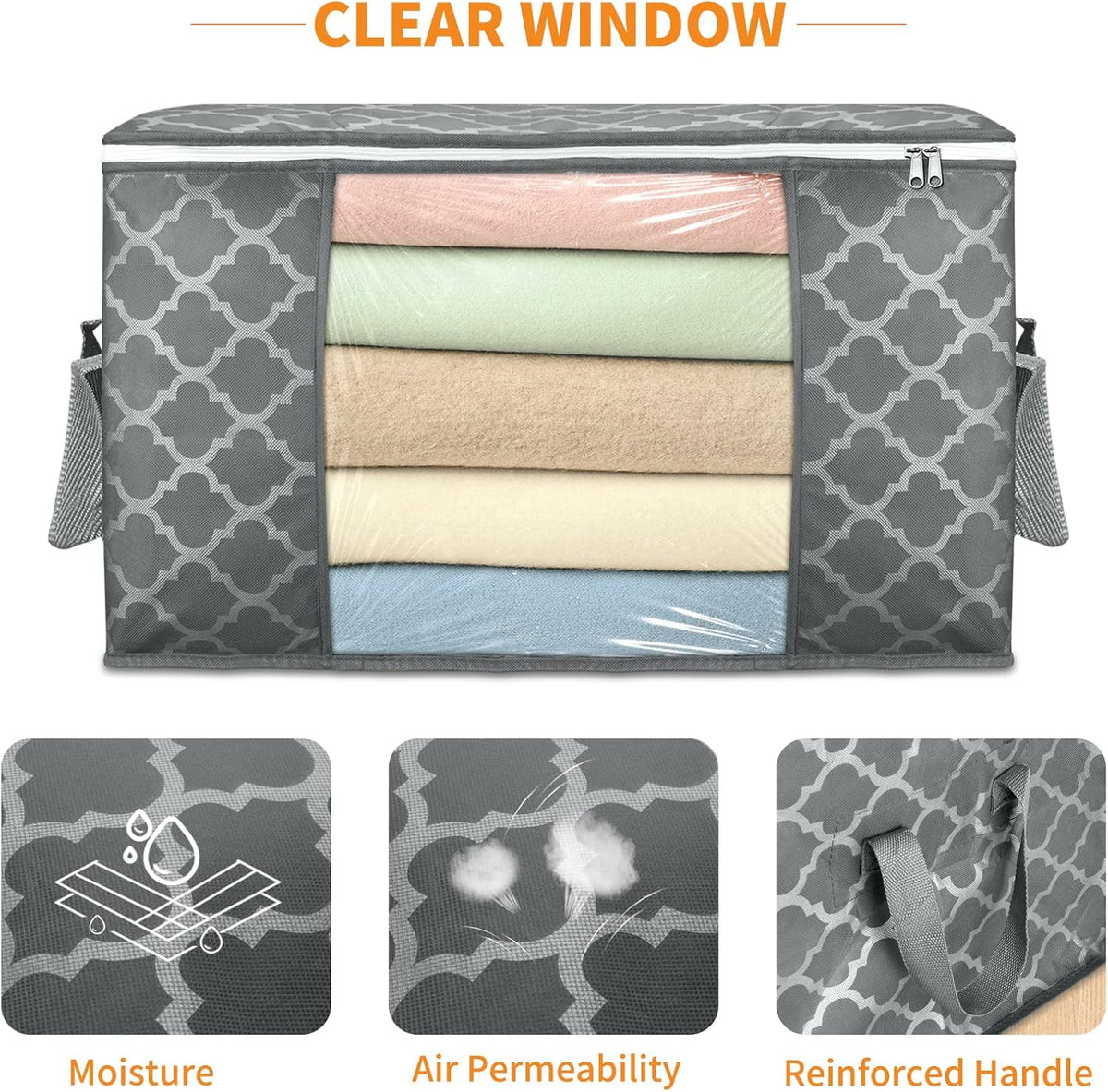 Skiennix 90L Large Storage Bag - Durable Organizer for Clothes, Comforters, Bedding & Toys | 6 Pack