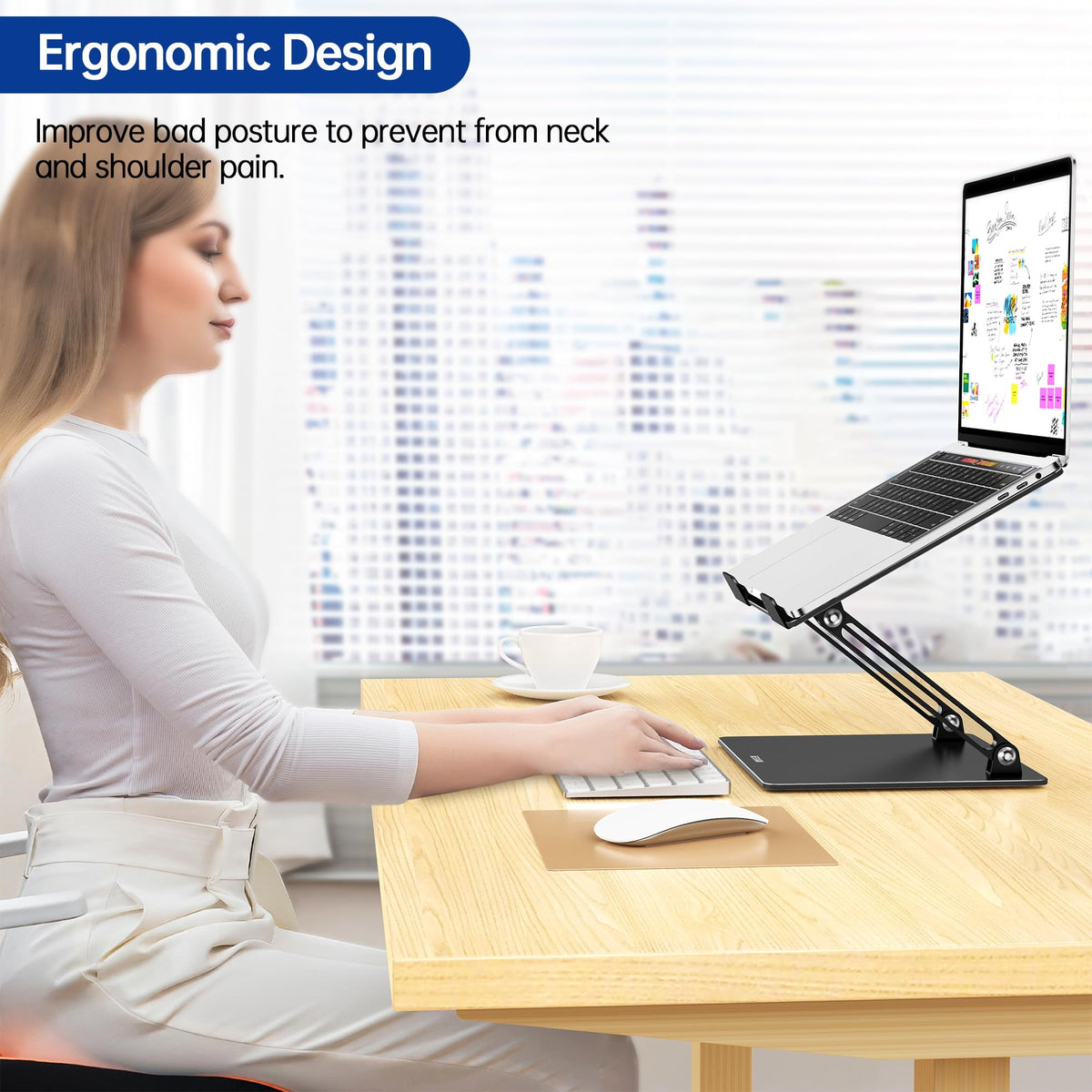 BESIGN LS10 Aluminum Laptop Stand, Ergonomic Adjustable Notebook Tablet Stand, Computer Holder Compatible with Air, Pro, Dell, HP, Lenovo More 10-14" Laptops, Black
