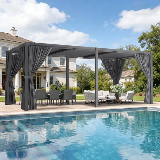 SAILARY Louvered Pergola 12' x 20' with Waterproof Curtains, Large Outdoor Aluminum Pergola with Reinforced Steel Roof, Heavy-Duty Hardtop Gazebo, Privacy Shaded Shelter, Grey