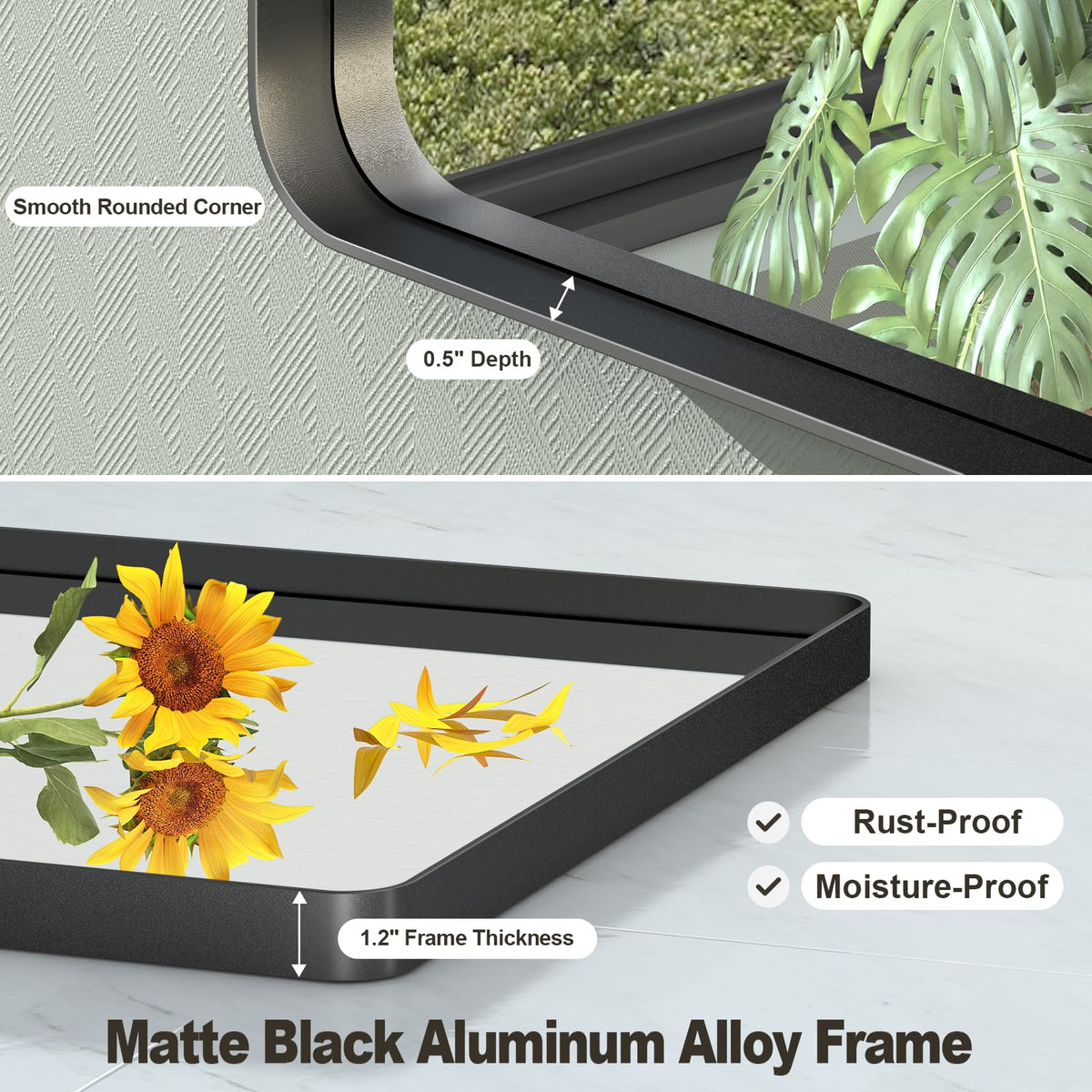 VANLIO 24x30 Inch Black Matte Framed Bathroom Mirror for Wall, Rounded Corner Rectangle Vanity Mirror, Tempered Glass, Anti-Rust, Shatterproof (Horizontal/Vertical)