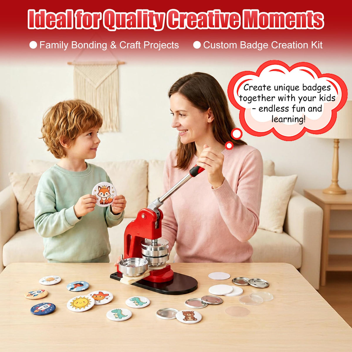 Multiple Sizes Button Maker Machine, Interchangeable Badge Press 1.25 Inch + 2.25 Inch + 3 Inch, DIY Pin Button Making Machine with 300 Sets Supplies, Circle Cutter and Cutting Mat Included