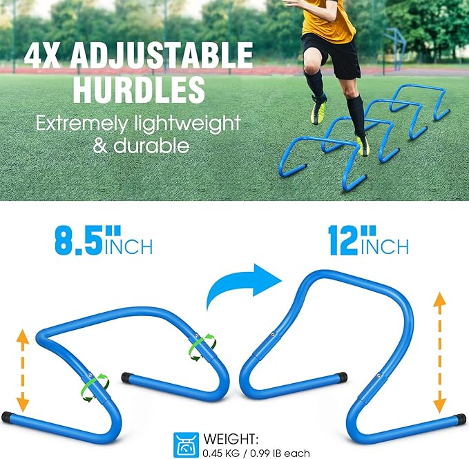 Agility Ladder Speed Training Equipment Set-20ft Agility Ladder,12 Soccer Cones,4 Hurdles, Jump Rope, Running Parachute| Basketball Football Soccer Training Equipment for Kids Youth Adults