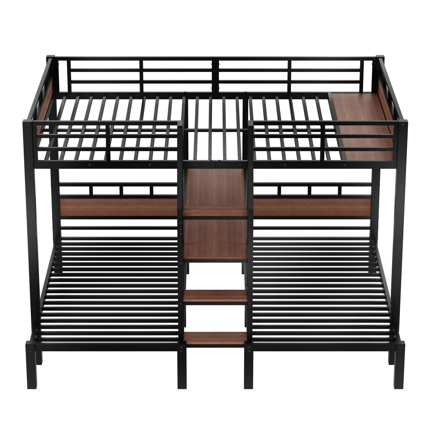 Bellemave Queen Over Twin Over Twin Bunk Beds for 3 Kids,Metal Heavy Duty Triple Bunk Bed Frame with Stairs and Storage Shelf,3 Bed Bunk Beds,Twin Size Triple Bed,Black