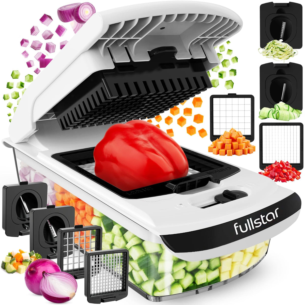 Fullstar The Original Pro Chopper - Vegetable Chopper and Spiralizer, Food Chopper with Container, Fruit Slicer, Kitchen Gadgets & Gifts, Home Essentials (4 in 1, White)