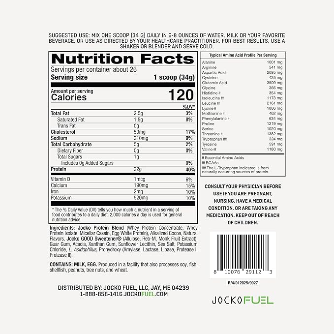 Jocko Fuel Mölk Whey Protein Powder 22g Low Sugar Monk Fruit Blend - Muscle Recovery & Growth, Packaging May Vary (26 Servings, Mint Chocolate)