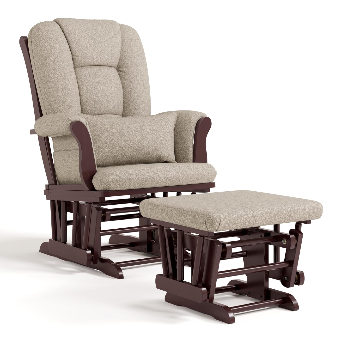 Storkcraft Tuscany Custom Glider and Ottoman with Free Lumbar Pillow (Espresso/Taupe Swirl) - Cleanable Upholstered Comfort Rocking Nursery Chair with Ottoman