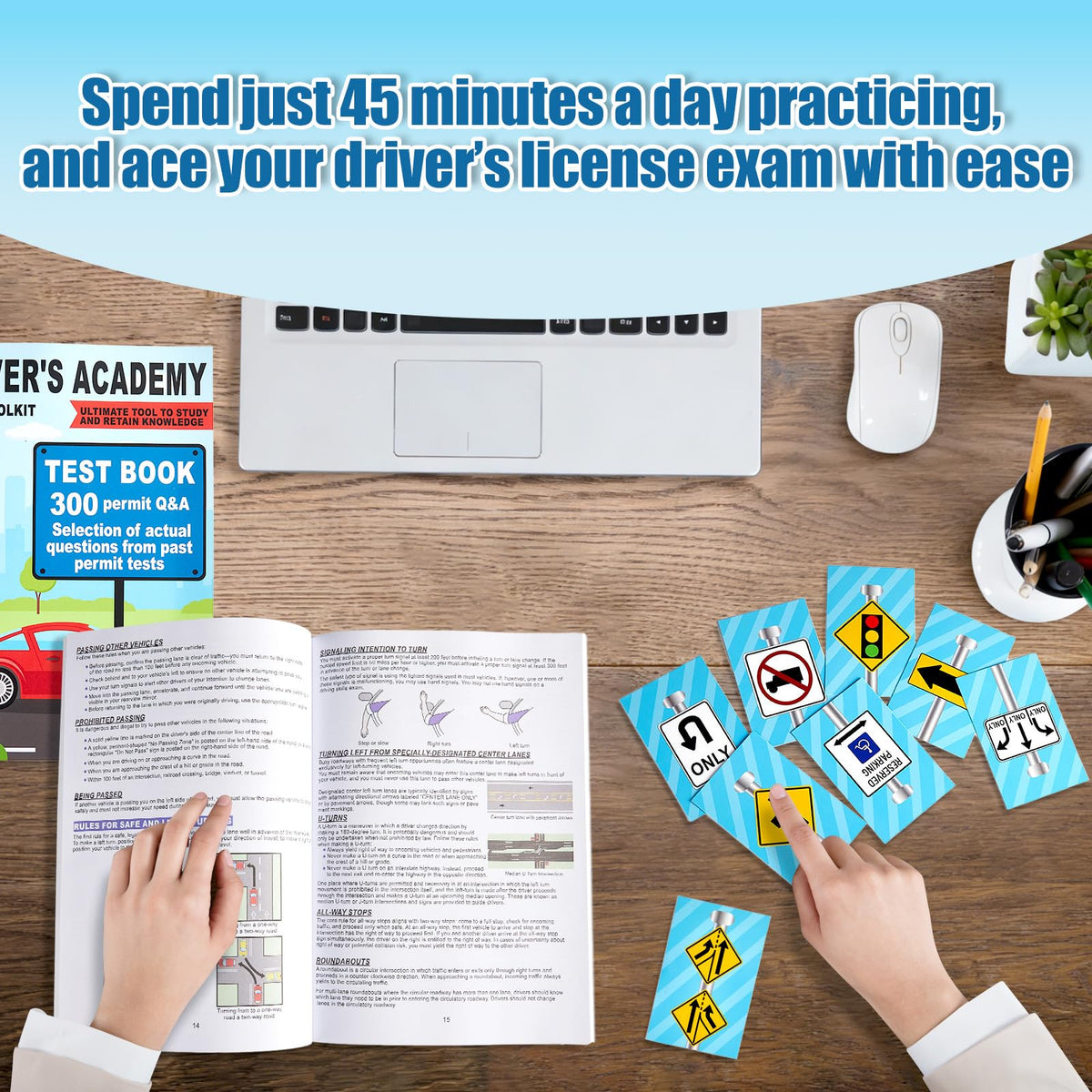 Driver's Academy Exam Toolkit Driving Exam Pass Kit Includes Driver's Manual, Test Book and 60 Double-Sided Road Signs Flashcards for Drivers License Test Prep Teens Boys Girls New Drivers Gift