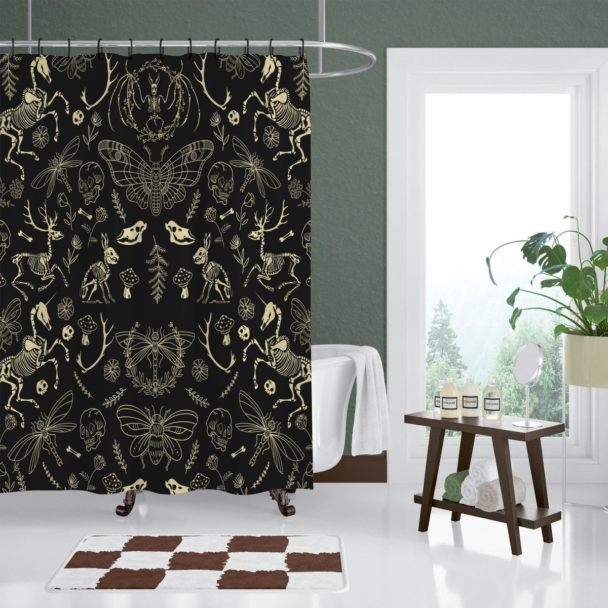 TSLOVER Black Goth Skull Shower Curtains,Spooky Gothic and Skull Shower Curtain for Bathroom,Funny Western Witchy Waterproof Polyester Fabric Bath Curtain Decor,72x72 Inches
