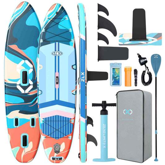 ZLX 11'6"x35" Ultra Wide Inflatable Stand Up Paddle Board | Stable Non-Slip Deck Pad, Unique Fin System, Premium SUP Accessories & Backpack - Upgraded Pump for Adults, All Skill Levels