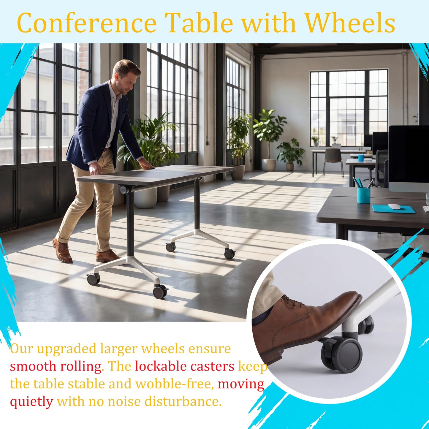 JNMDLAKO Modular Folding Conference Table with Locking Wheels, 10 Pack Flip Top Mobile Training Table, Modern Meeting Seminar Tables for Office, Hotel Conference Room(10,Grey,55" L x 21" W x 29" H)