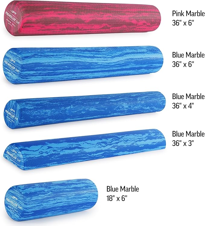 OPTP PRO-Roller Soft Density Foam Roller ??Low Density Soft Foam Roller for Physical Therapy, Pilates, Yoga Foam Roll Exercises, and Muscle Recovery- Blue 36" x 6"