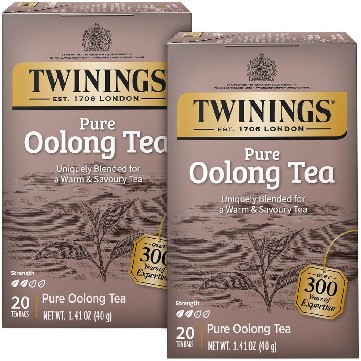Twinings Pure Oolong Tea - Golden Caffeinated Tea Bags, 2-Pack of 20 Individually Wrapped Bags