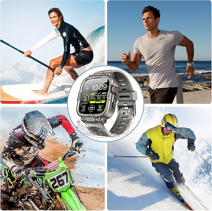 Dsytom Waterproof Case with Band Compatible for Apple Watch Band 46mm 45mm 44mm 42mm(S11/10) 41mm 40mm for Men,Rugged Smartwatch Strap with Built-in Tempered Glass Screen Protector for iWatch Series 11/10/9/8/7/6/5/4/SE