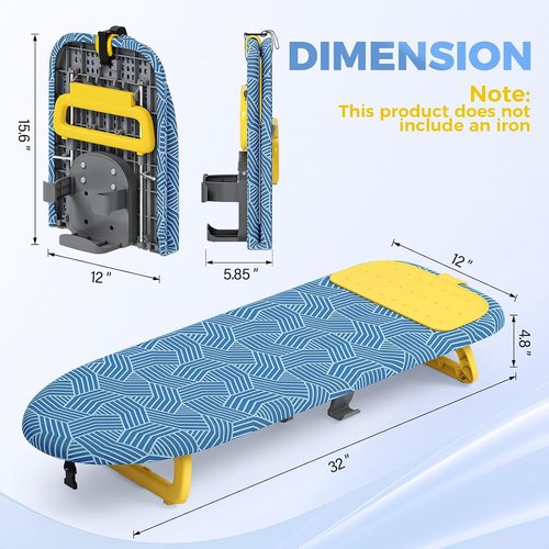 KINGBOARD Mini Ironing Board - Foldable Tabletop Design with Iron Holder | Compact 12x32 Blue for Easy Travel & Dorm Storage