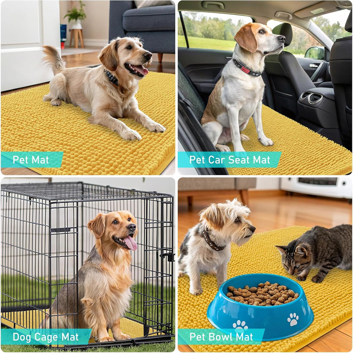 OLANLY Dog Door Mat - Absorbent Non-Slip Washable Doormat for Muddy Paws | 70x32 Yellow Chenille Carpet