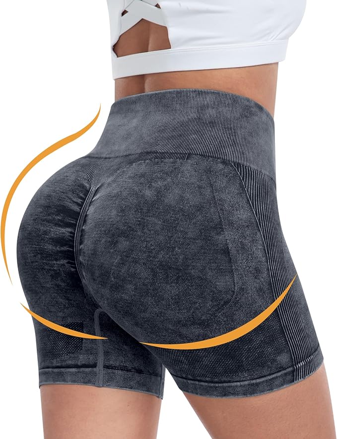 CHRLEISURE Women's 4 Packs Workout Gym Shorts, High Waisted Butt Lifting Scrunch Butt Seamless Booty Shorts
