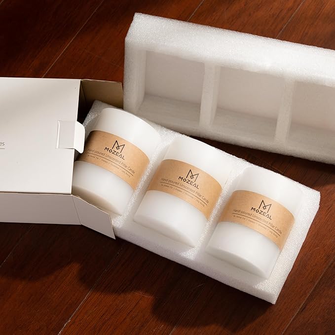 MOZEAL 3" x 4" Hand-Poured Unscented Candle,Dripless Pillar Candle Set of 3,Long Clean Burning,Approx 72 Hours Burn Time,Rustic Country Style,Wedding,Dinner,Christmas and Home Decor,Yellow