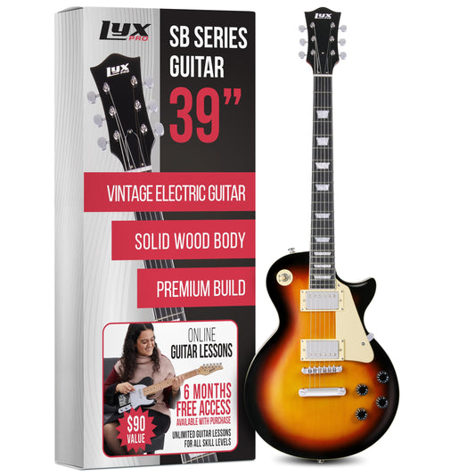 LyxPro 39” SB Series Electric Guitar, LP Style for Beginner, Intermediate & Pro Players Solid Body Guitar, Bonus 2-Pack of Picks, Mahogany Wood, Volume/Tone Controls, 3-Way Pickup - Sunburst