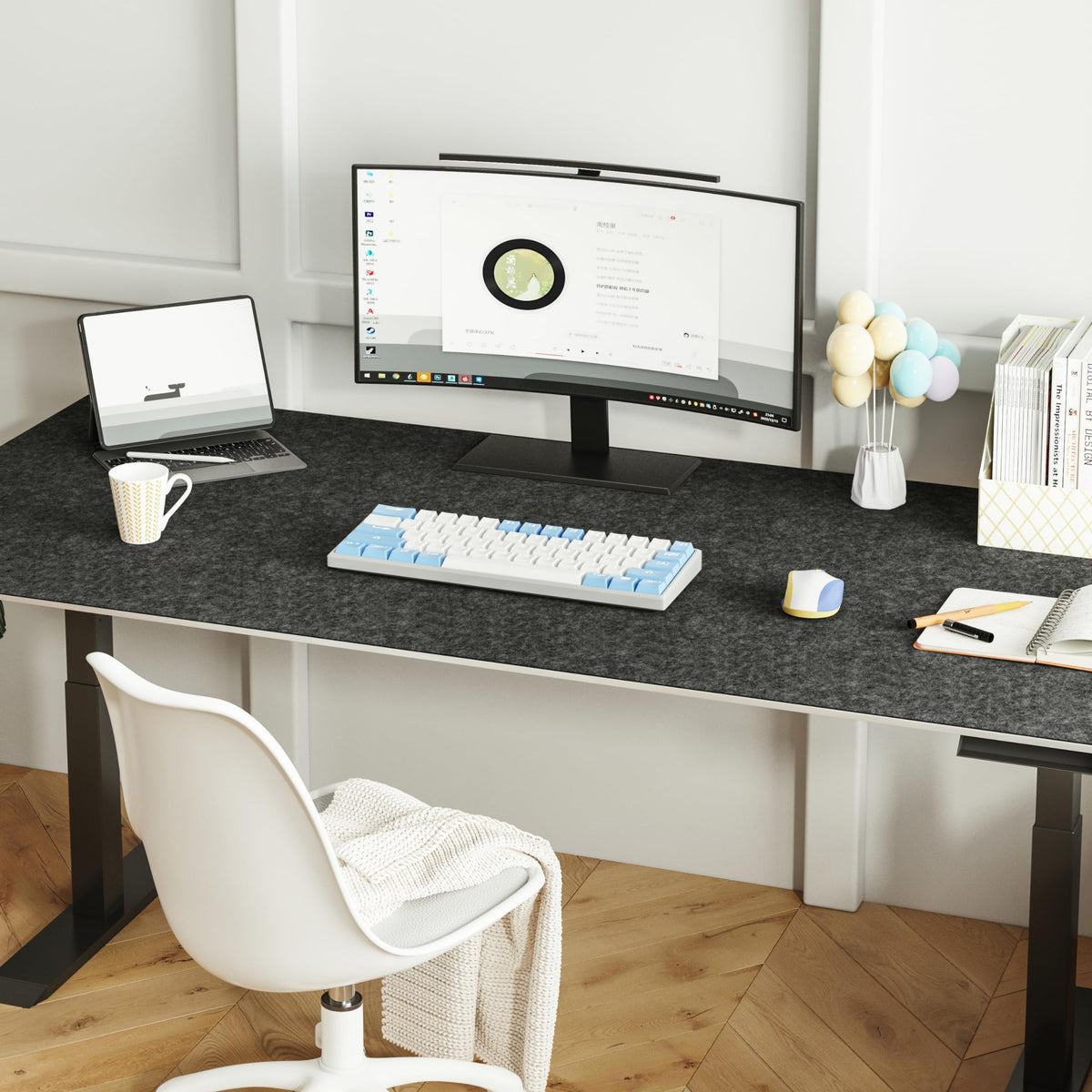 Large Felt Desk Mat,47.2"x 23.6",Non-Slip Desk Pad for Office and Home,120x60cm Full Table Mouse Pad,Keyboard Mats for Desk,Desktop Protection(Dark Gray)