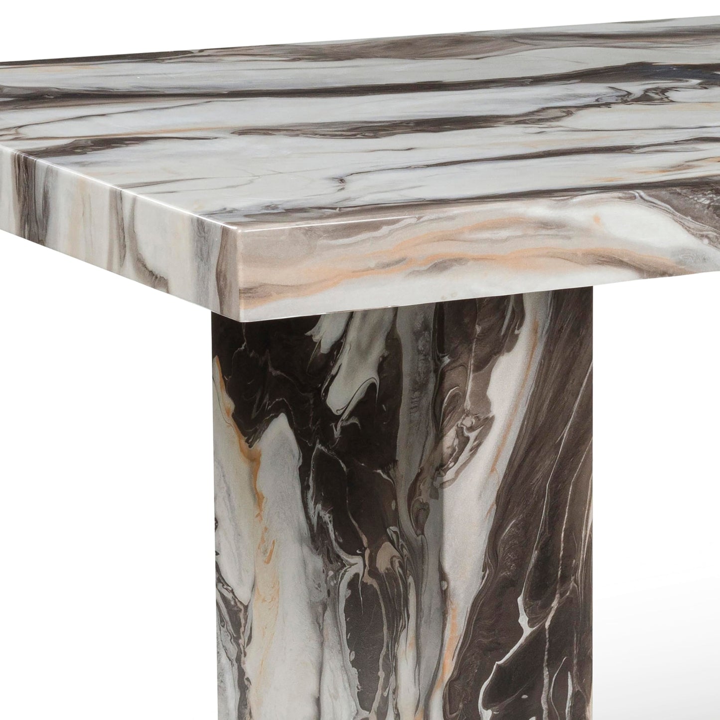 Roundhill Furniture Cavira 5-Piece Modern Faux Marble Dining Set, Double Pedestal Table with 4 Upholstered Chairs