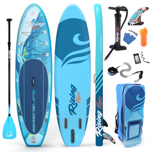 SereneLife Inflatable Stand Up Paddle Board - Wide Stable Design, Non-Slip Deck for Adults & Youth with Premium Paddle Board Accessories: Carry Bag, Dual Action Pump, Paddle, Ankle Leash - 10'6"