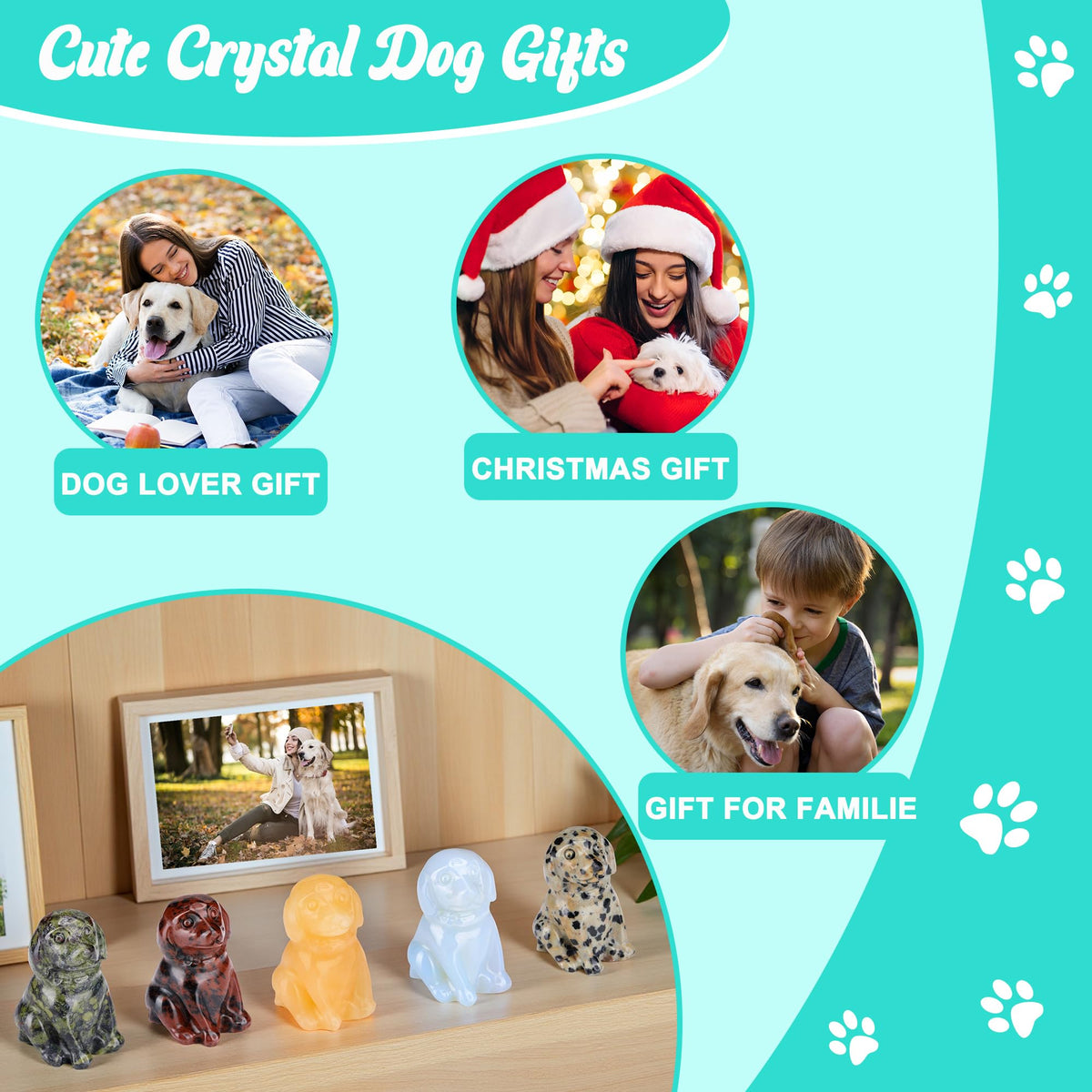 CrystalTears Dragon Bloodstone Crystal Dog Ornament, Cute Dogs Gifts for Women Dog Lovers Men Christmas, 1.5” Lucky Healing Gemstone Labrador Dogs Puppy Figurine Statue for Home Office Desk Decor