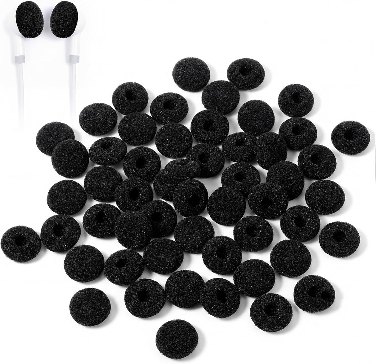 LXUEJIE 50 18mm Headsets, Pcs Earbud Sponge Cover Protector, Soft Foam Tips Earbud Covers, Black Replacement Sponge