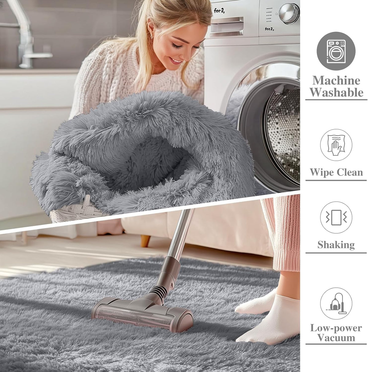 OLANLY 3x5 Soft Fluffy Shaggy Bedside Rug - Machine Washable Indoor Carpet for Kids & Nursery | Light Grey