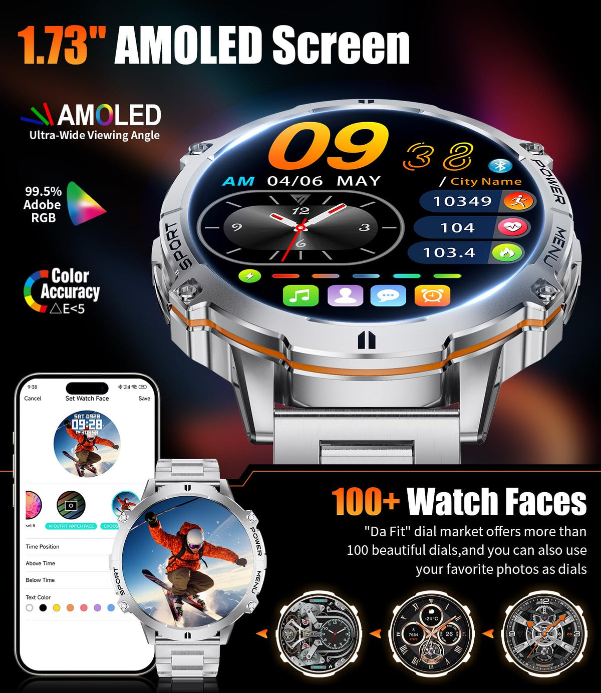 LIGE Smart Watches for Men Answer/Make Calls,1.75" Display Fitness Tracker with Compass Altitude and Barometric Pressure 900mAh Sleep Monitor 110+Sport Modes for Android iOS Smartwatch(Silver)